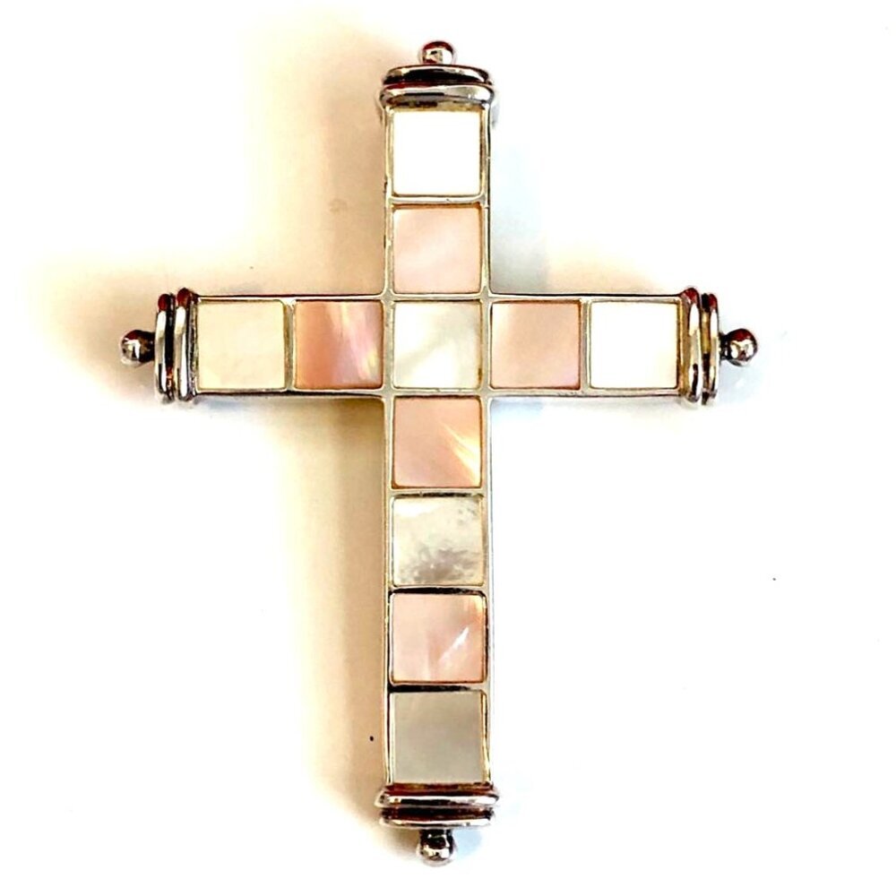 NWT WWI Sterling Silver & Mother of Pearl 2.5” Cross Pendant